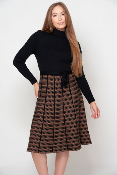 Meredith black and tan knitted dress