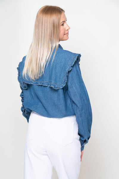 Rousso Denim Frilled Collar Shirt