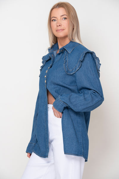 Rousso Denim Frilled Collar Shirt