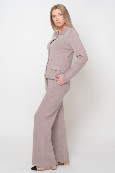 Sophie Taupe Cardigan And Trouser Suit