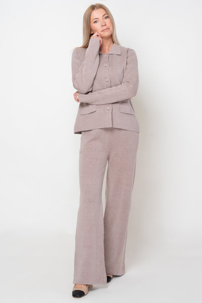 Sophie Taupe Cardigan And Trouser Suit